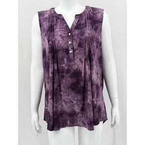NY Collection Top Women 3X Purple Sleeveless Pleated V-Neck Fairy Stretch Casual